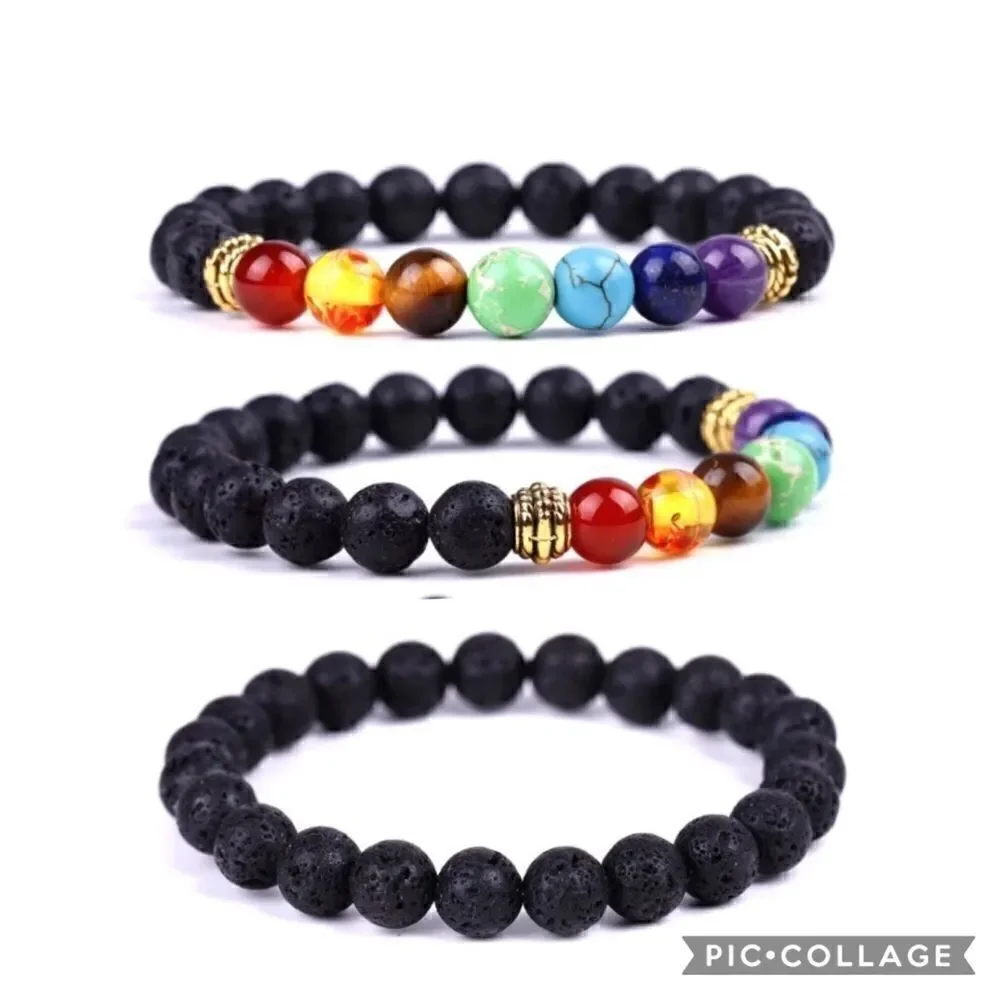 Set of (3) Lava Rock Essential Oil Diffuser Bracelets